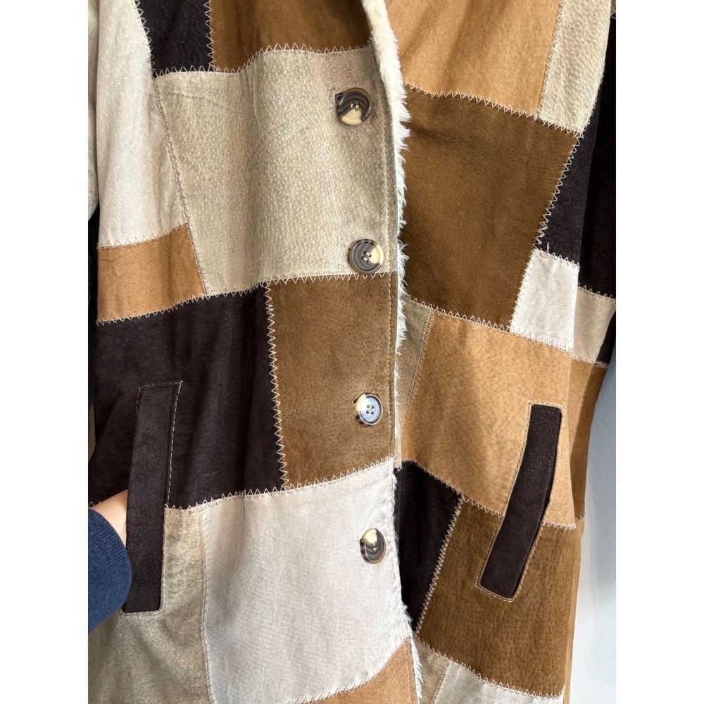 Y2K Tan Brown Suede Patchwork Jacket Leather Indi… - image 9
